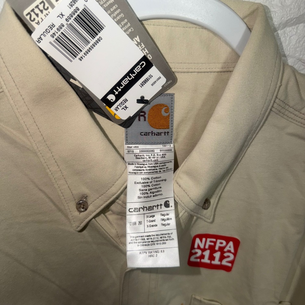 Carhartt Force FR Flame Resistant Khaki Shirt XL 101698 261 NFPA 2112 NWT Men's - Picture 5 of 7